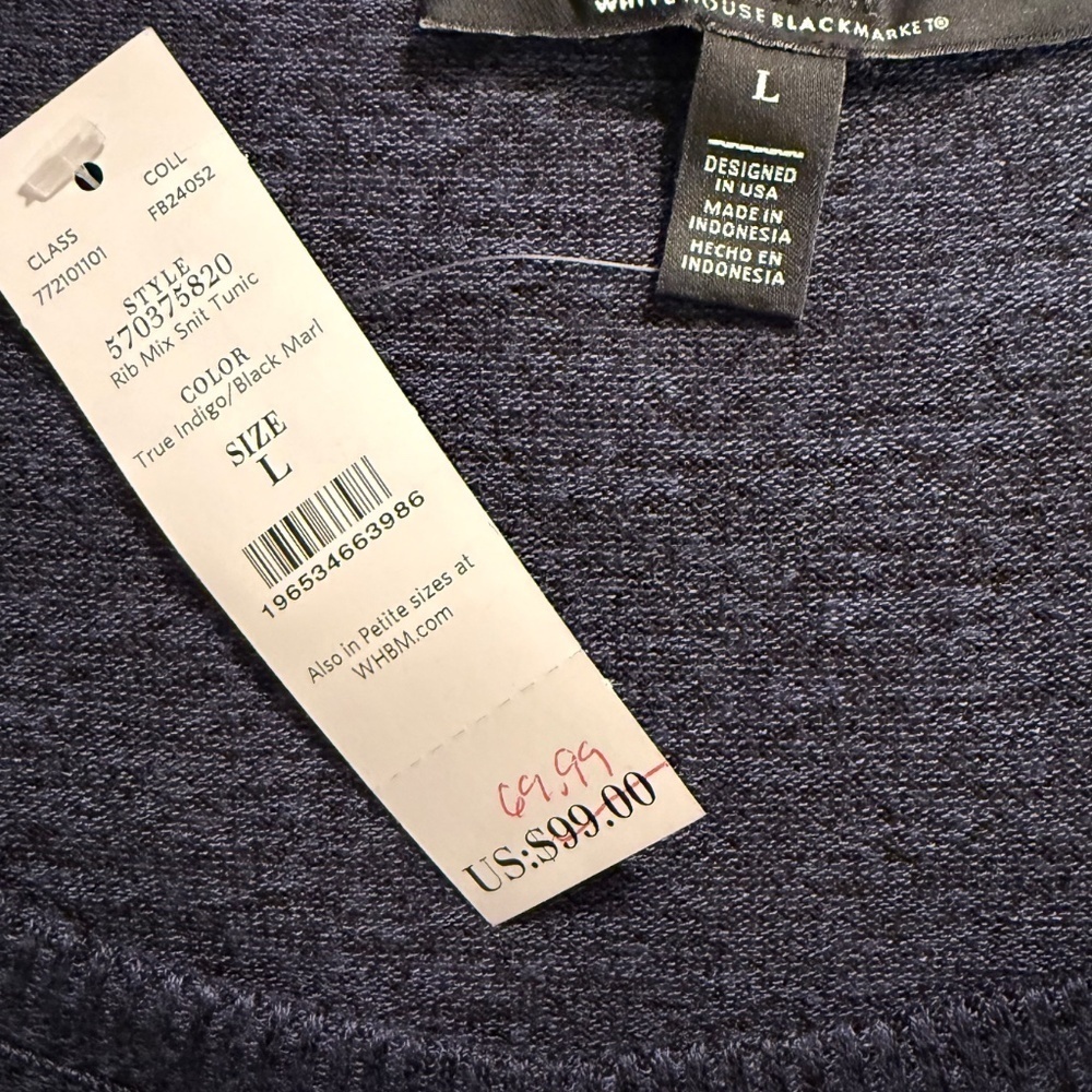 WHBM Long Sleeve Ribbed Tunic size L. NWT - Picture 5 of 7